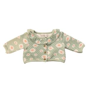 Nicole Miller Girls Infant Quilted Floral Cardigan Green 6/9M Party Girly Layer